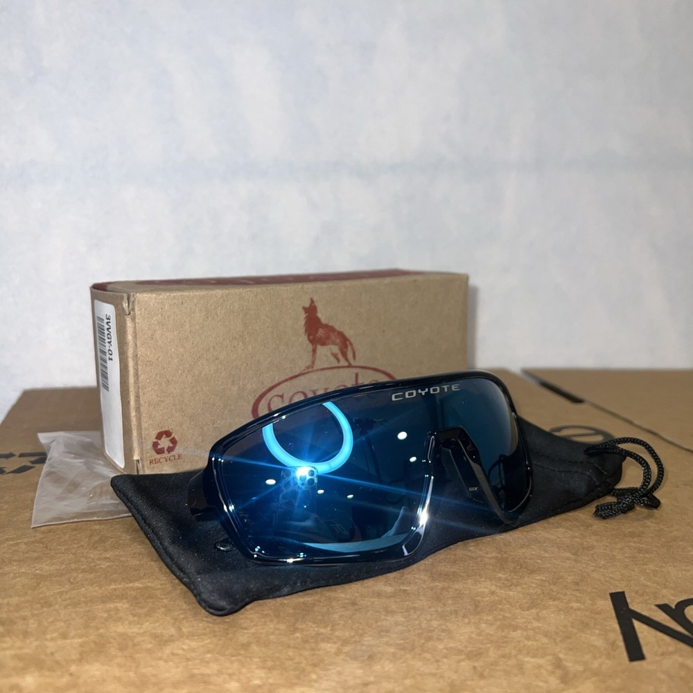 Coyote Kaos Unisex Sports Shield Designer Sunglasses Black/Ice Blue $79.99 WOW!